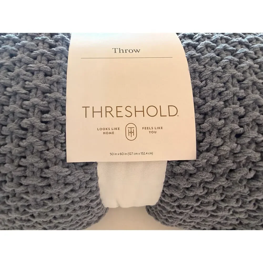 Threshold Chunky Knit Throw Blanket Blue 50x60 Chenille Soft NWT Target
